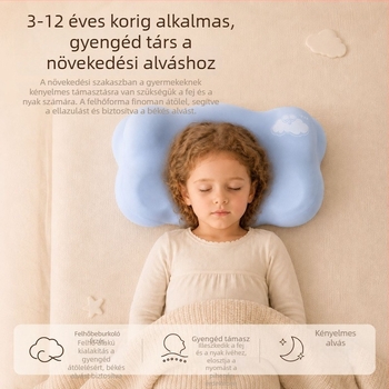 A-kategóriás memóriahabos párna gyerekeknek felhő alakú, nyaki támasz, belső memóriahab, nylon Ice Silk anyag