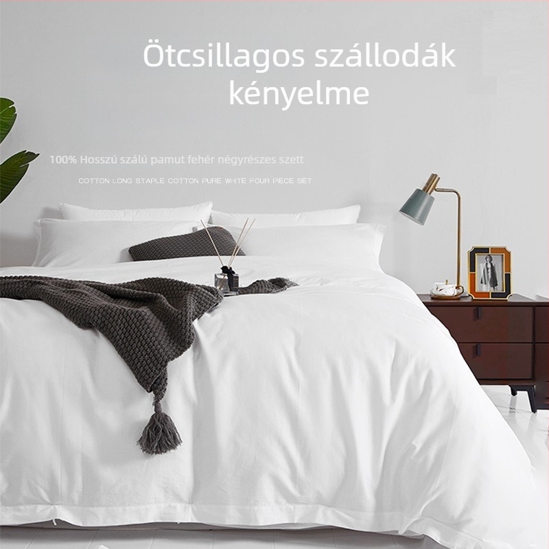 Szatén pamut négy részű hotelágynemű készlet — paplanhuzat és lepedő, 100% pamut, reaktív festés