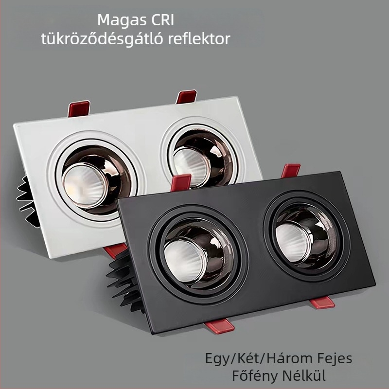 COB négyzet alakú spotlámpa rácsos LED mennyezeti downlight, egyfejű, kétfejű vagy háromfejű kivitelben, kereskedelmi központokba, kiállítótermekbe és nappalikba