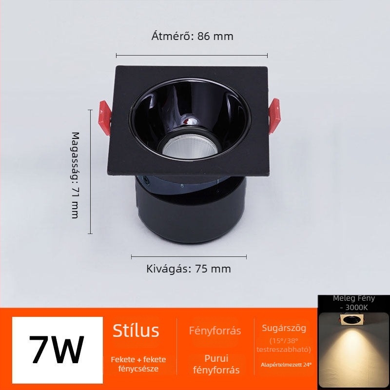 DALI protokoll LED beépített downlight, egyfejű, tükröződésmentes, 7W–12W, 75 mm nyílás, 75 mm rács