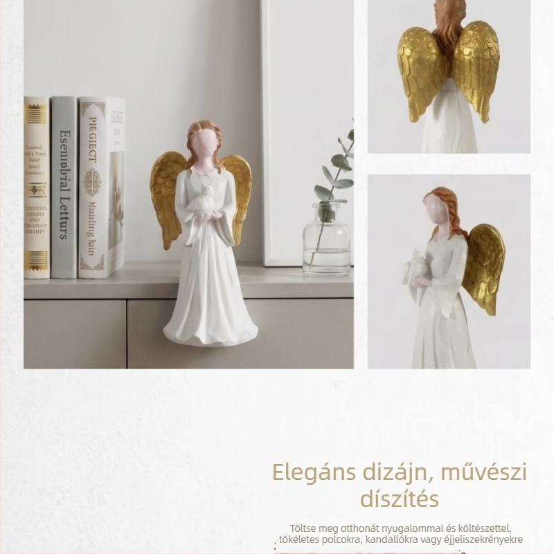 Arc nélküli angyal galambot tartó műgyanta dísztárgy nappaliba, dolgozószobába és előszobába