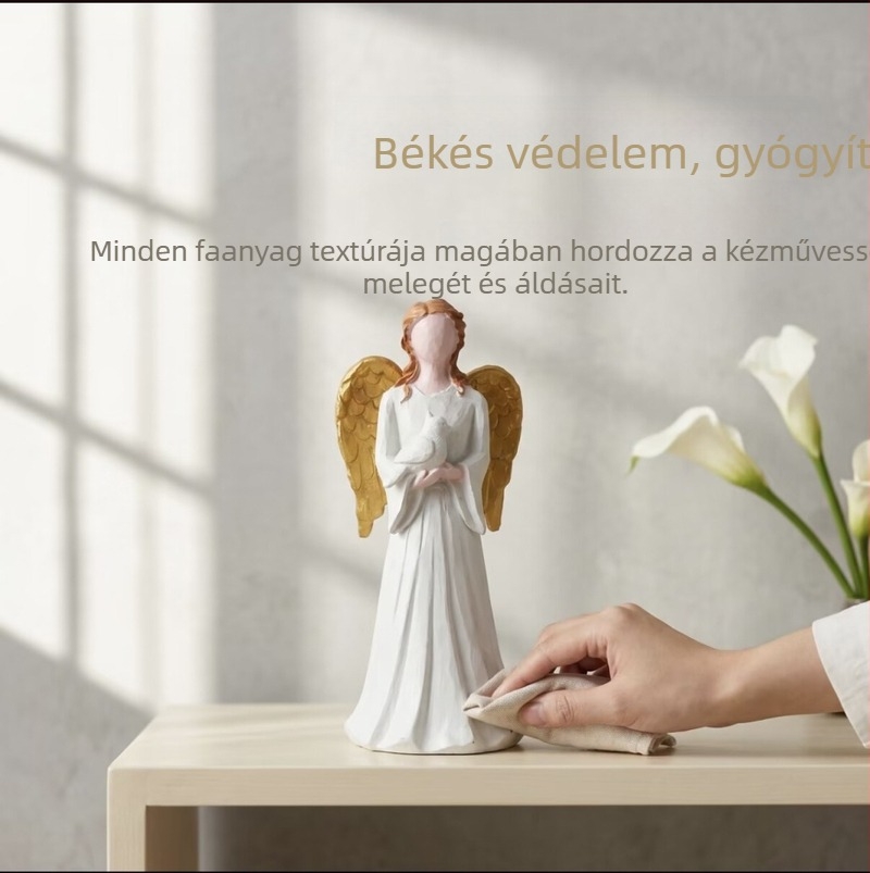 Arc nélküli angyal galambot tartó műgyanta dísztárgy nappaliba, dolgozószobába és előszobába