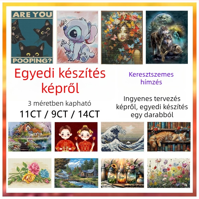DIY keresztszemes készlet 11-count pamut anyagon, tájkép mintával, nordic stílus, kézi hímzés