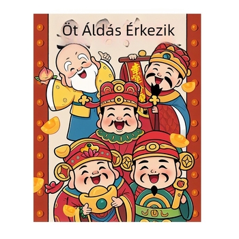 Öt gazdagság istenének keresztöltéses hímzése, új kínai stílusú falikép a nappaliba