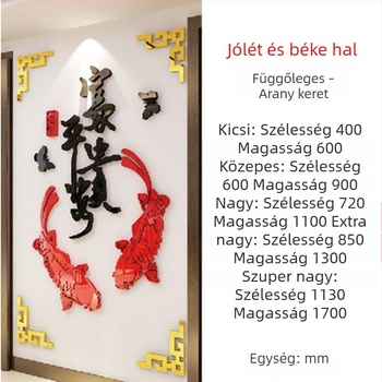 M37 3D akril kristály falidísz kínai stílusú Halak motívummal, étterem bejáratához