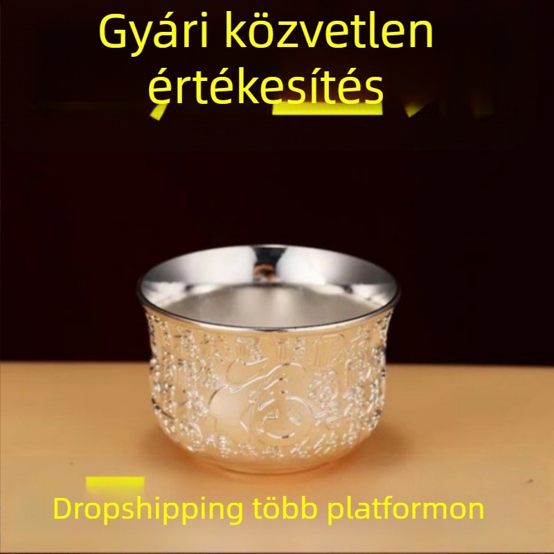 Baifu ezüst teáscsésze, kínai stílusú, magas minőségű díszítő elem ajándékhoz