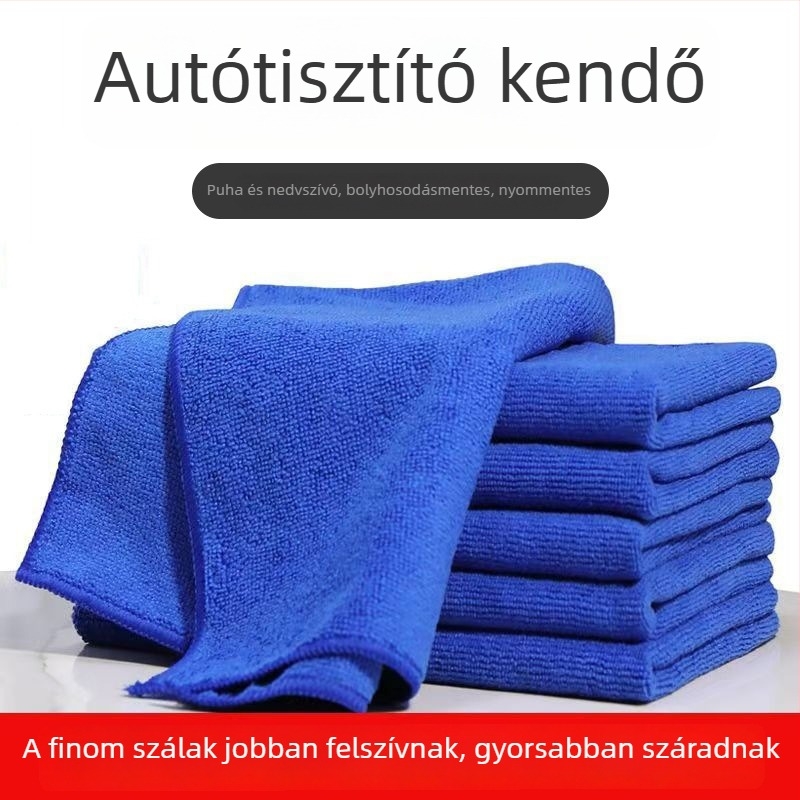 Mikroszálas autómosó kendő, vastag és nedvszívó; 400 g/m²; színek: kék, lila, barna, szürke, zöld; méretek: 60x160, 60x180, 80x180, 30x30, 40x40, 40x60, 35x75 cm; szegélyes; logónyomás elérhető; multifunkcionális kendő.