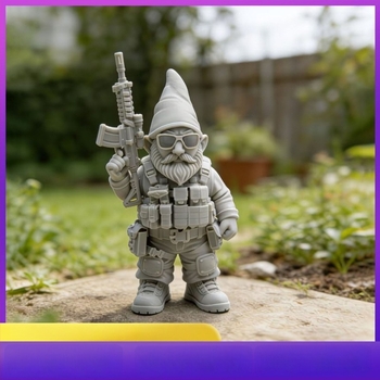3D-nyomtatott kerti gnóm katona figura növényállvány vagy könyvespolc dekorációhoz
