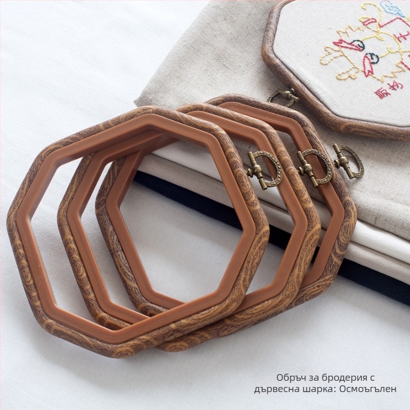 DIY hímzés: vintage imitált fa textúrájú hímző kör, díszmedál és keret kiegészítők