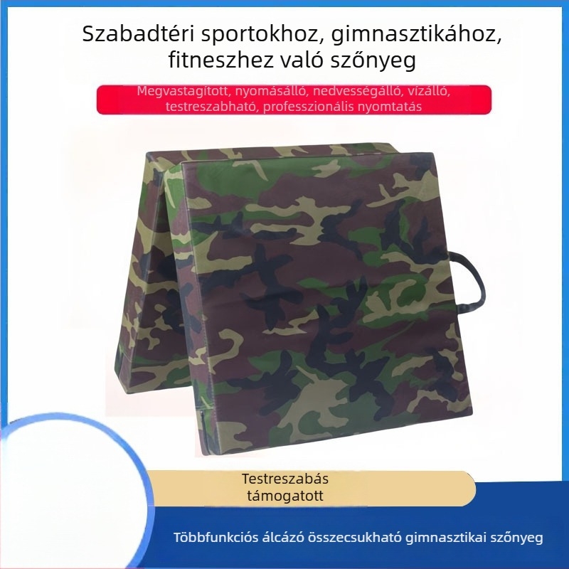 Vastagított, összecsukható edzőmat kamuflázs mintával – sokoldalú matrac fitneszhez és hasizomgyakorlatokhoz