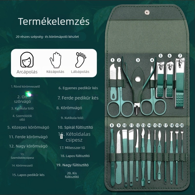 Német stílusú férfi manikűr készlet körömvágóval, körömollóval és pedikűr eszközökkel.