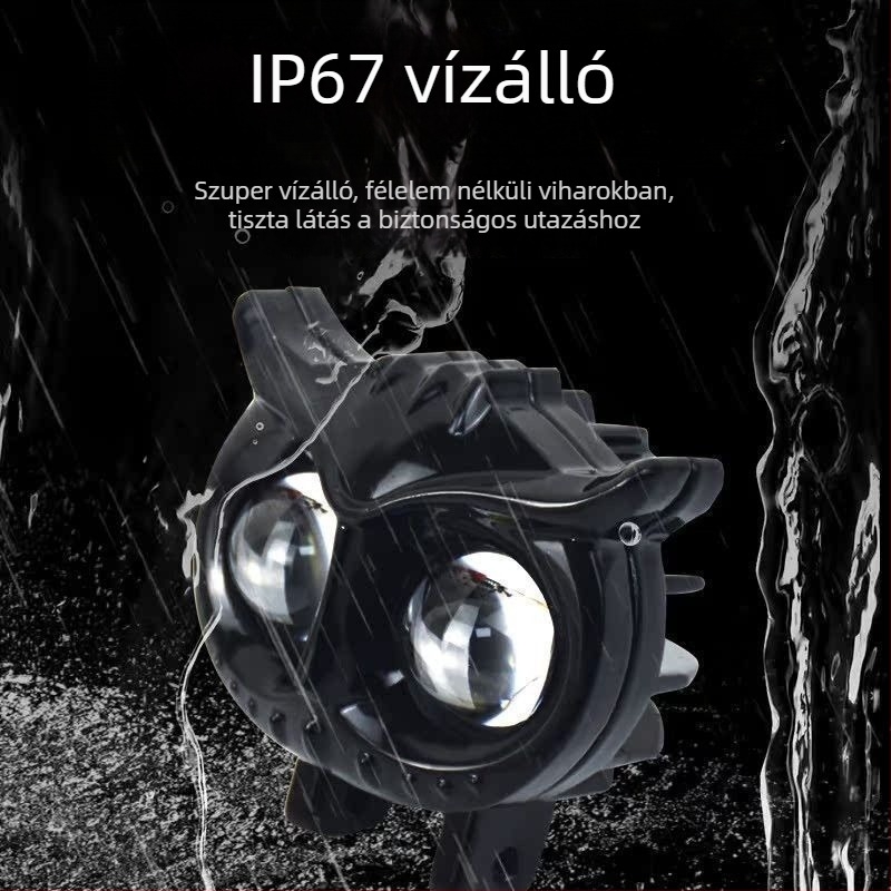 Ultra‑fényes LED reflektor motorkerékpárhoz és elektromos járműhöz, sárga/fehér váltó fény, magas és alacsony fény, univerzális 12-85V