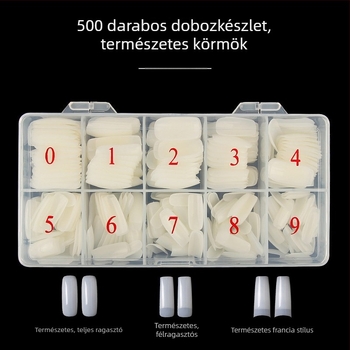500 darab francia köröm matricák dobozban, természetes átlátszó szín, félfedős matricák