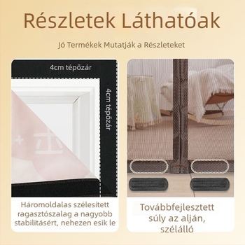 Nyári szúnyogvédett ajtófüggöny mágneses öntapadó és titkosított gyémántszövésű ajtóválasztóval, önhorgató mágnes, fúrás nélkül