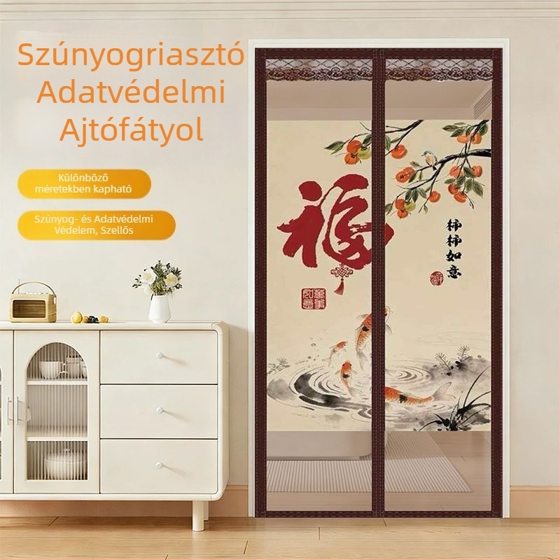 Nyári szúnyogvédett ajtófüggöny mágneses öntapadó és titkosított gyémántszövésű ajtóválasztóval, önhorgató mágnes, fúrás nélkül