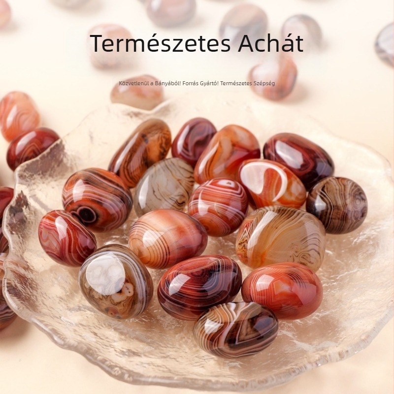 Természetes achát selyemmel burkolva, nagy méretű kézben tartható kristálydísz