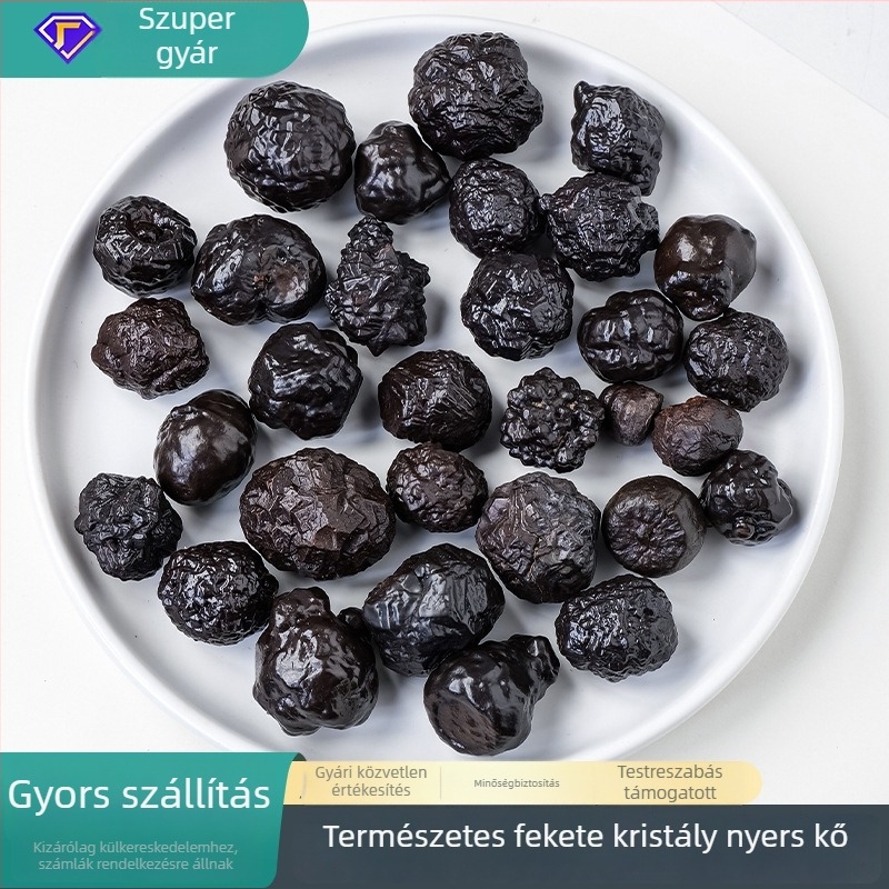 Természetes fekete kristálykő – vasmeteorit nyers kő, limonit ércek példánya, aromaterápiás diffúzor kő, modern minimál dekoráció