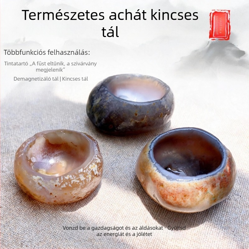 Természetes achát hamutál, nyers jade köcsög, kristály kalcedon kincses tál, asztali dekoráció, kis dísztárgy