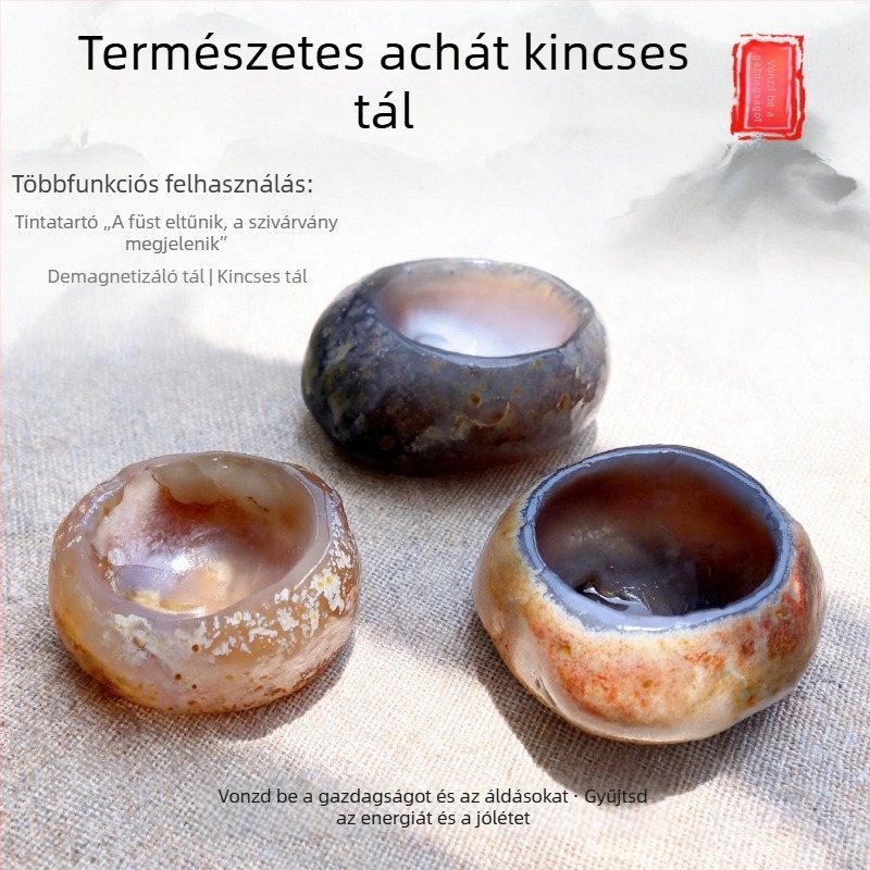 Természetes achát hamutál, nyers jade köcsög, kristály kalcedon kincses tál, asztali dekoráció, kis dísztárgy