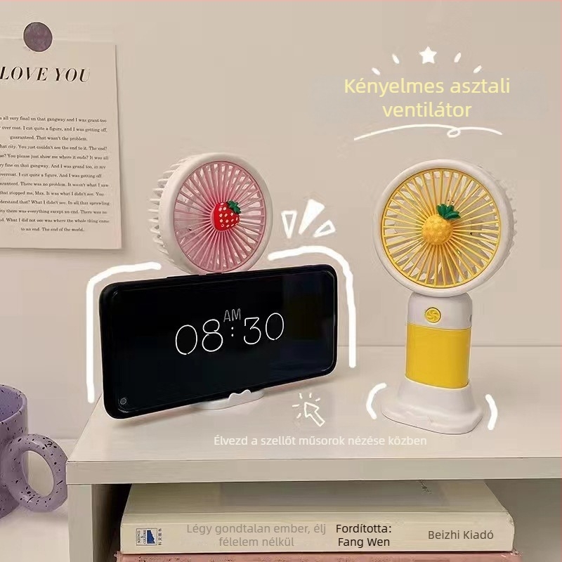 USB mini ventilátor, gyümölcs alakú, tölthető, kézi és asztali használatra, erős légáramlás, tartós diákoknak