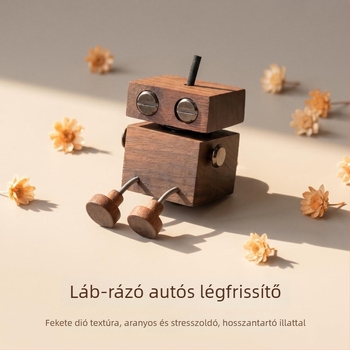 Fekete diófa autóillatosító robot lábai remegnek, a szellőzőnyílásba szerelve — kreatív fa dekoráció