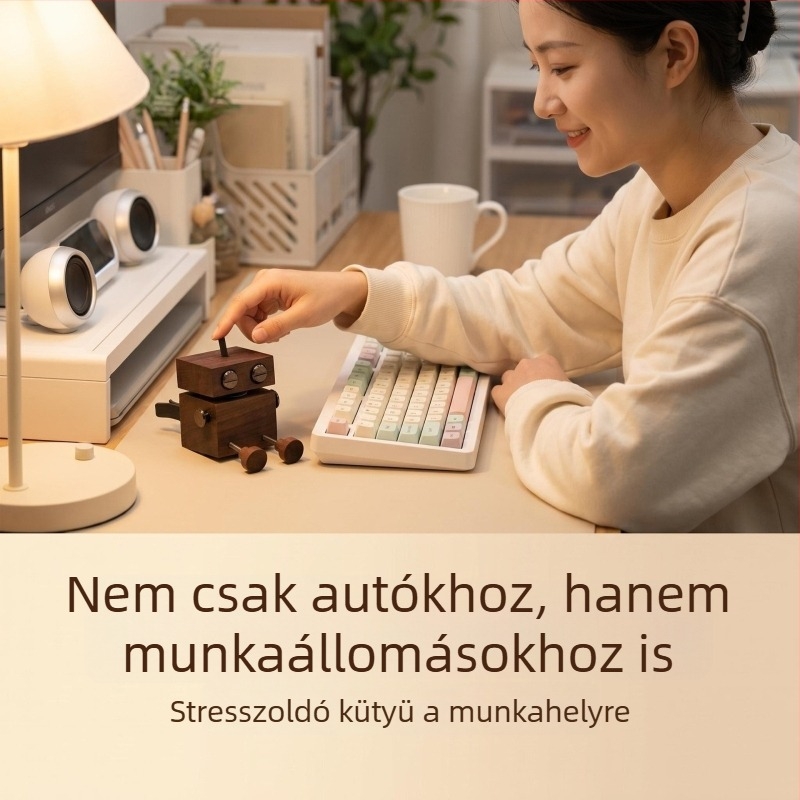 Fekete diófa autóillatosító robot lábai remegnek, a szellőzőnyílásba szerelve — kreatív fa dekoráció