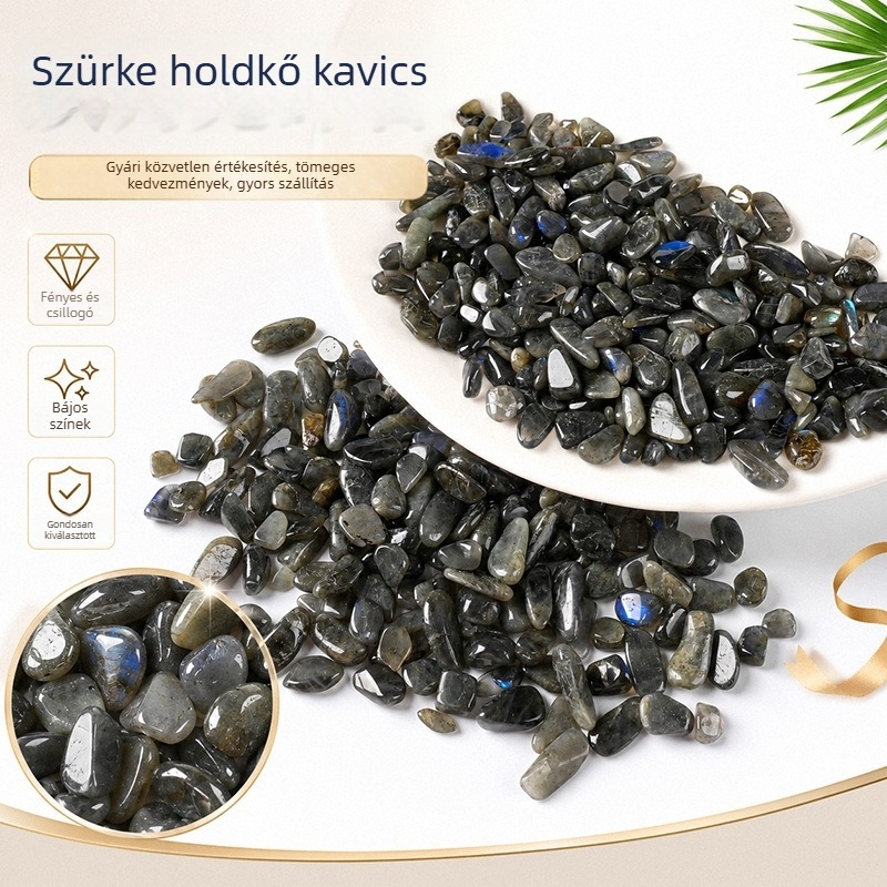Természetes szürke holdkő kavics, kristály kavics, nyers kristály, kristálydíszek, demagnetizáló kő, akváriumkő, tájkövek