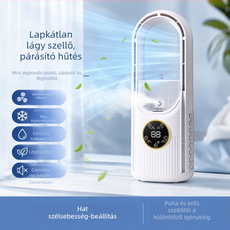 Lapatok nélküli, csendes ventilátor hálószoba vagy kollégium számára, hat sebességű párásítás és hűtés, energiatakarékos keringő hideg levegő