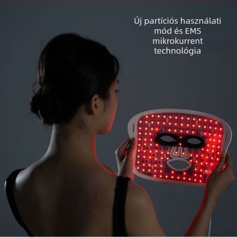 LED fényterápiás maszk EMS mikroárammal, szépségkészülékkel, szilikonból készült, színes fény és bőrmegújítás