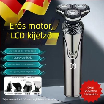 Férfi elektromos borotva, okos, kompakt, három penge rendszerrel, gyors töltés, erőteljes újratölthető szakállvágó