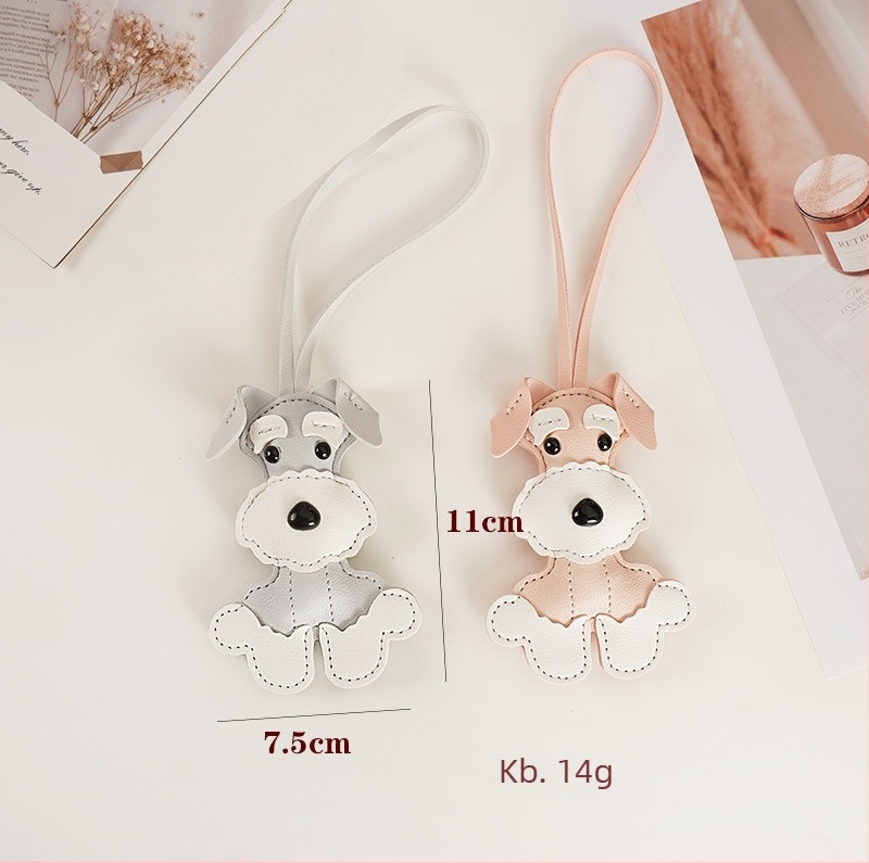 PU bőr Schnauzer kulcstartó medál, táskadísz, rajzfilmszerű pár-stílus