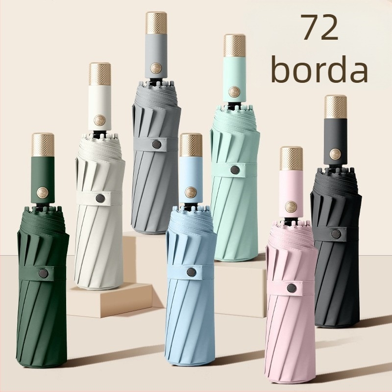 72 bordás automata esernyő fekete bevonattal, reklám esernyő napsütésre és esőre, nagy méret, szélálló