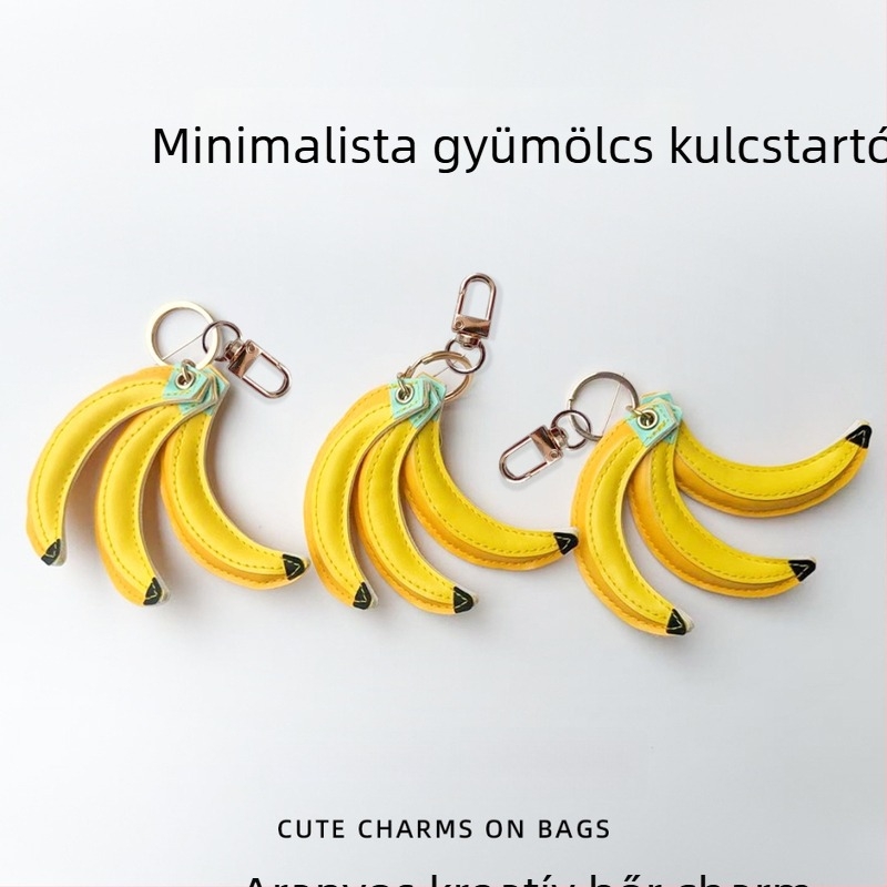 Új aranyos gyümölcs alakú táskadísz egyedi dizájnnal, banán és barack, PU bőr kulcstartó