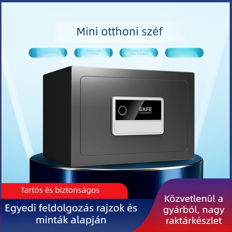 Kompakt otthoni használatra széf ujjlenyomat- és jelszavas, teljes acélból, lopás elleni védelemmel