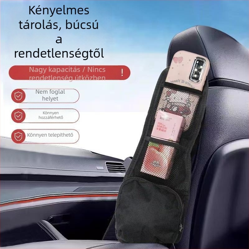 Autóülés oldalsó tároló táska, akasztós zsebkendő tartó és középső hálós zseb