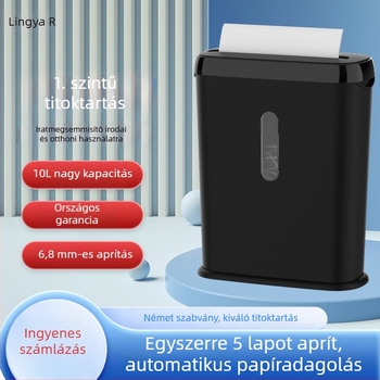 Lingya S616 automata papírtörő, sávos vágás, irodai és otthoni használatra, 6,8 mm, 5 lap, P-1 biztonsági szint, 8–10 L tartály, testreszabható