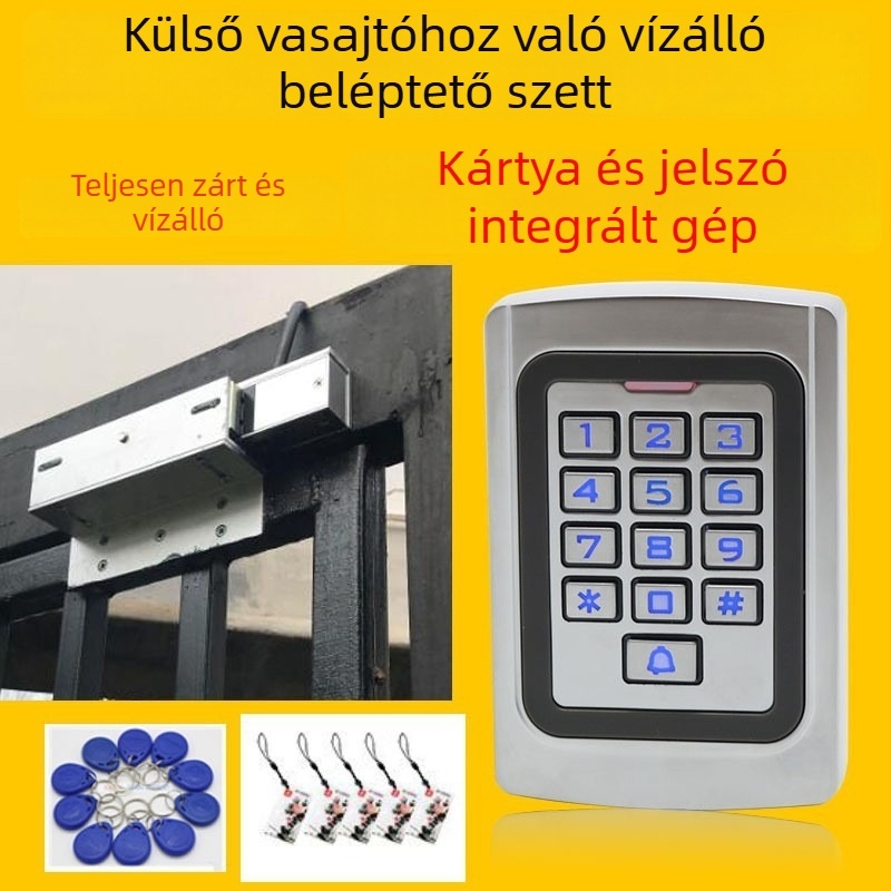 K5 fém hozzáférés-ellenőrző rendszer jelszóval és kártyával, rozsdamentes acél, minden egyben, kapacitás 2000 felhasználó