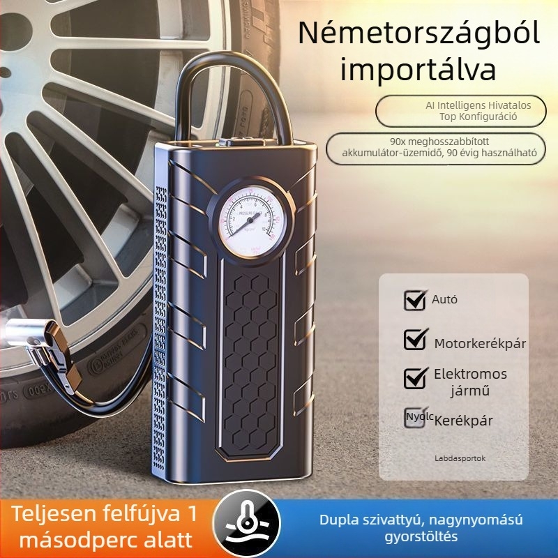 Vezeték nélküli autógumi pumpa manométerrel, nagy teljesítmény, hordozható, kijelző