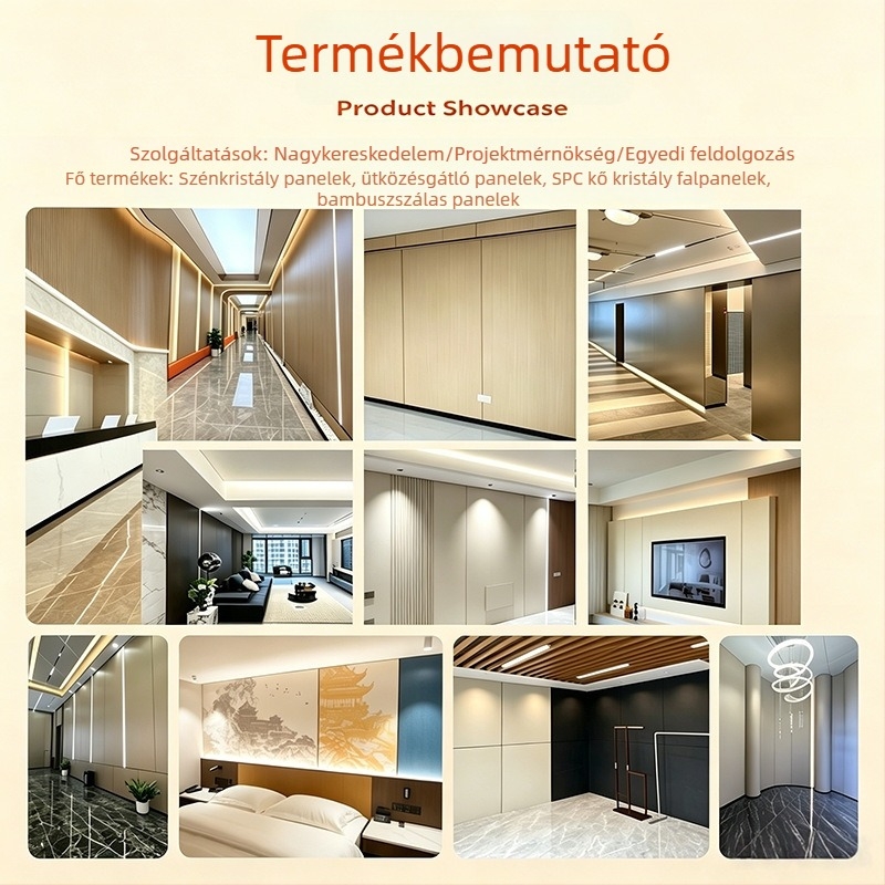 Integrált falpanel bambusz-fa rostból karbon-kristály lemezzel, ütésálló, zökkenőmentes dekoratív falburkolat