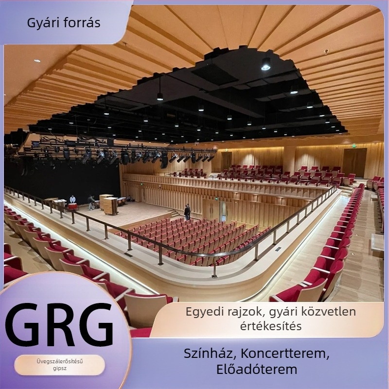 GRG mennyezeti panelek színházak és előadótermek számára, hangelnyelő gipszkarton üvegszál-erősítéssel
