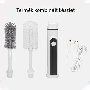 Elektromos szilikon tisztító ecset készlet poharakhoz és cumisüvegekhez hosszú nyéllel