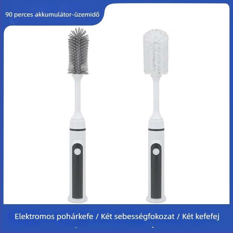 Elektromos szilikon tisztító ecset készlet poharakhoz és cumisüvegekhez hosszú nyéllel