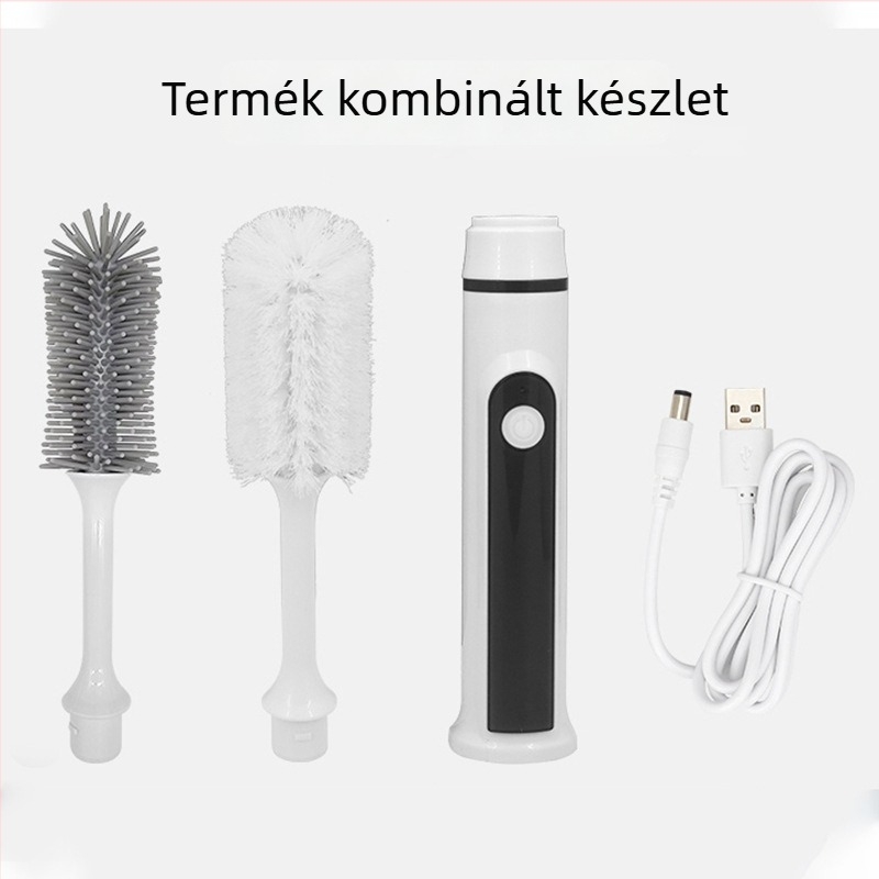 Elektromos szilikon tisztító ecset készlet poharakhoz és cumisüvegekhez hosszú nyéllel