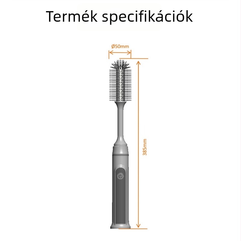 Elektromos szilikon tisztító ecset készlet poharakhoz és cumisüvegekhez hosszú nyéllel