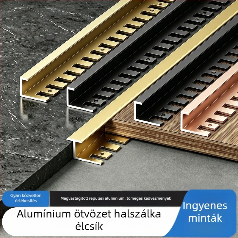 Alumínium ötvözet élvédő profil fa- és kerámia padlóhoz, küszöb kő szegélyfedél, halcsont alakú derékszögű tömítőprofil
