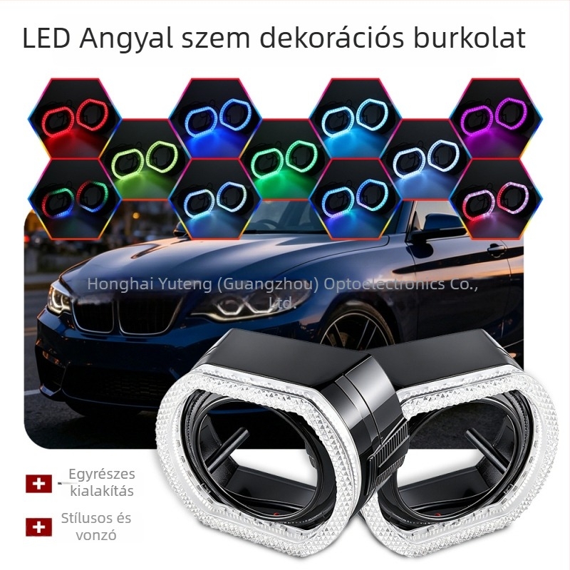 2,5 hüvelykes egy darab dekoratív színes Pegasus Angel Eye LED fényszóró, beépített árnyékolóval és Bluetooth-lencsével
