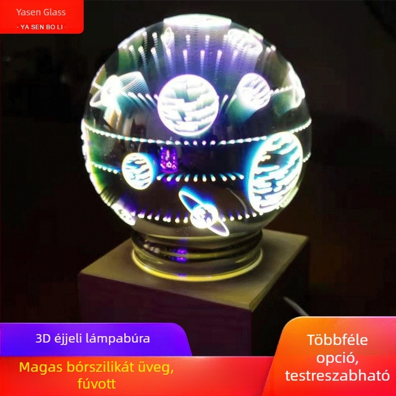 3D üveg éjjeli fény lézeresen gravírozott üveg részletekkel, aromadiffúzorral és párásítóval
