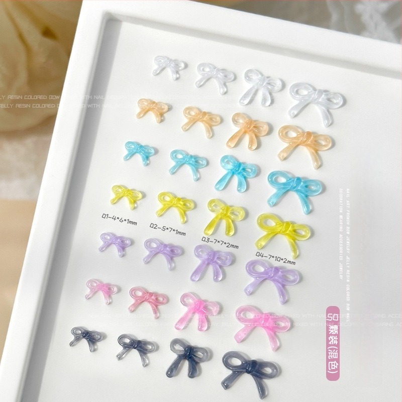 Jég-tiszta zselés masni köröm díszítőelemek, 3D több színű kövecskék, nyárra