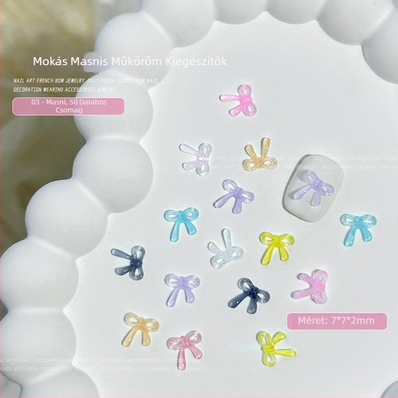 Jég-tiszta zselés masni köröm díszítőelemek, 3D több színű kövecskék, nyárra