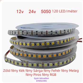 12V 5050 LED szalag, egyvonalú, 120 LED, rugalmas, RGB színváltó, CRI 80